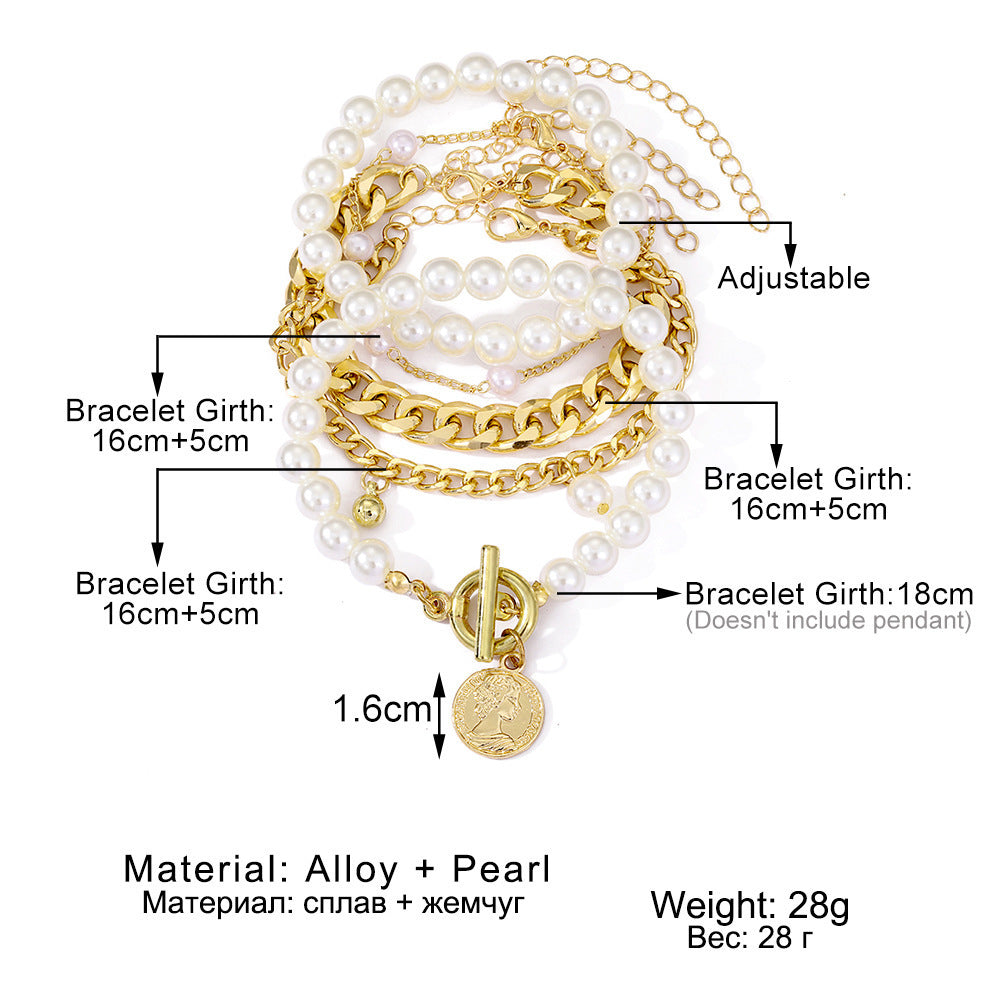 Gold bracelet with pearls 4-piece set