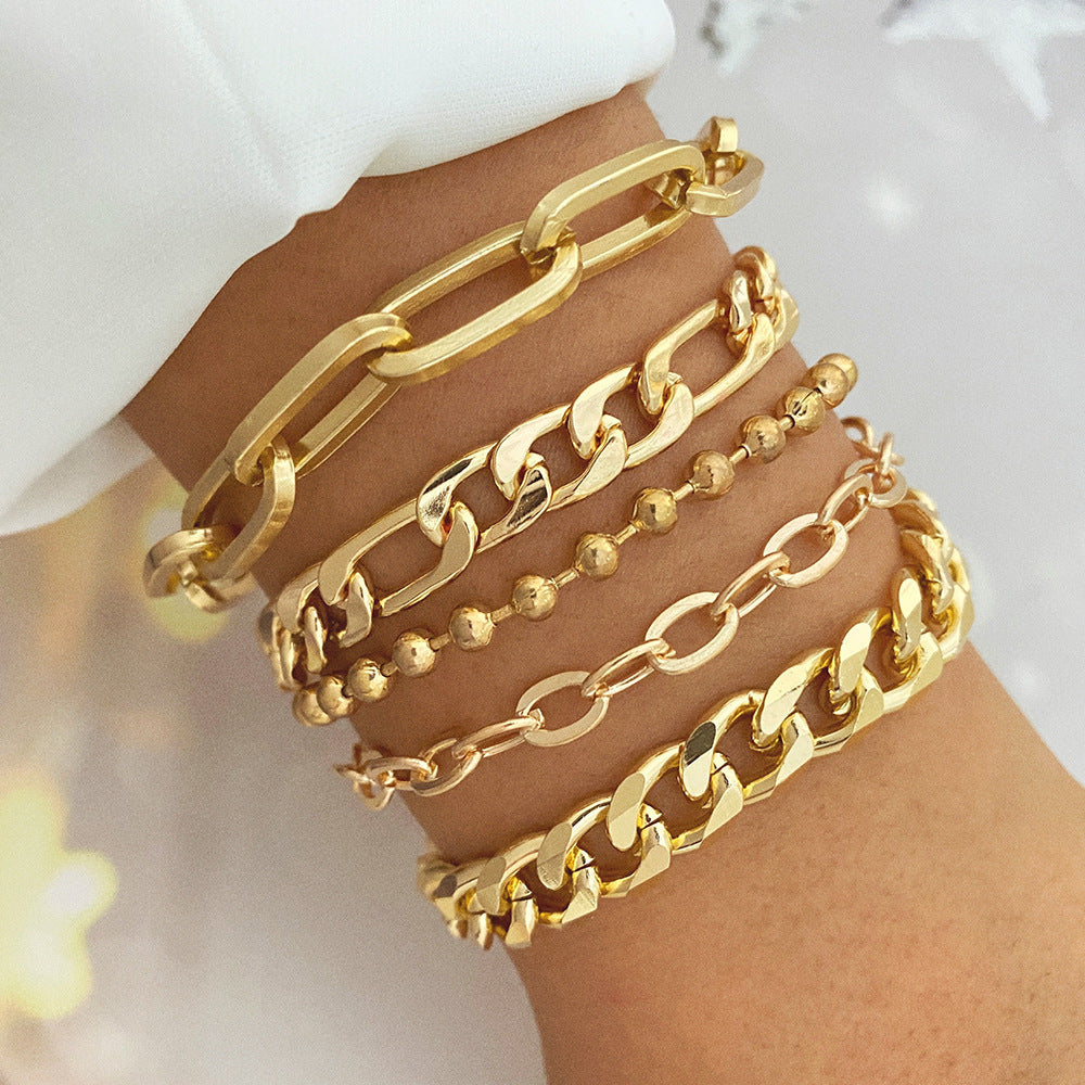 Gold bracelet with pearls 4-piece set