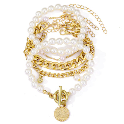 Gold Armband mit Perlen 4-teiliges Set